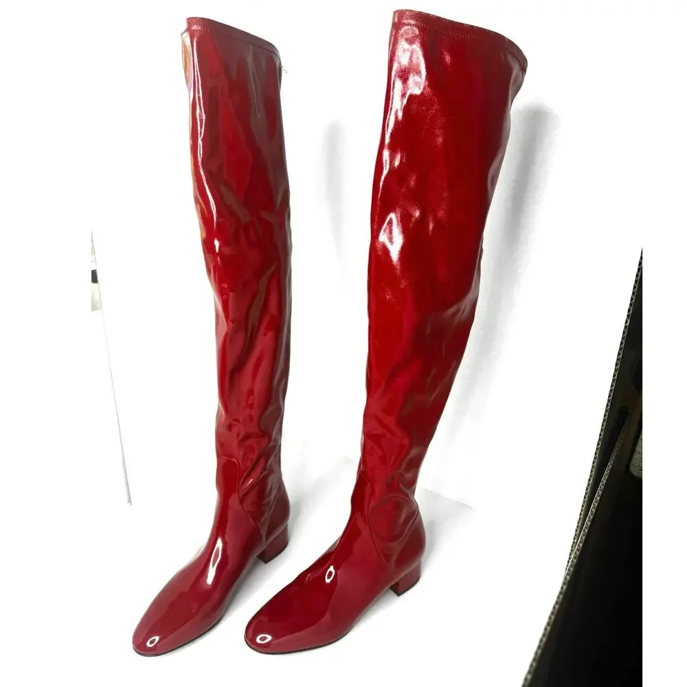 Valentino Garavani Atelier Red Patent Leather OTK Boots Over Knee Sz 36